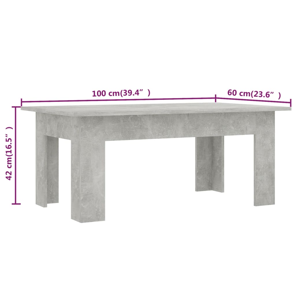 vidaXL Soffbord betonggrå 100x60x42 cm konstruerat trä