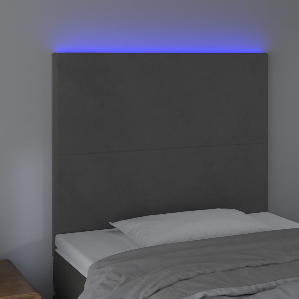 vidaXL Sänggavel LED mörkgrå 80x5x118/128 cm sammet