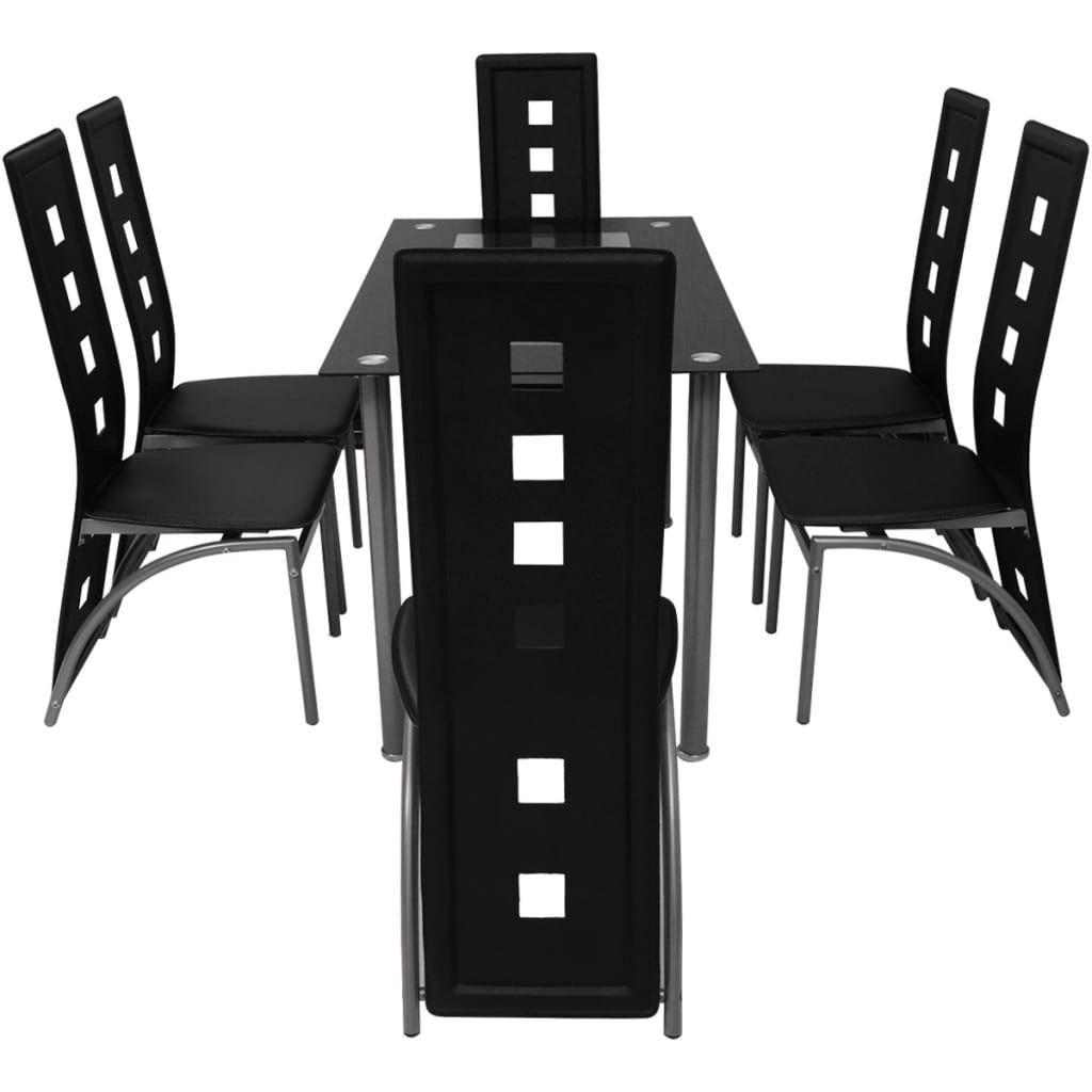 vidaXL Matbord och stolar 7 delar svart