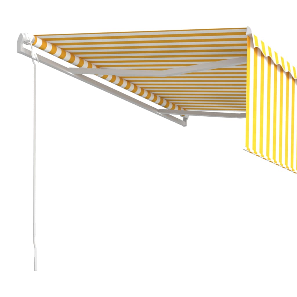 vidaXL Automatisk markis med rullgardin 4x3 m gul och vit