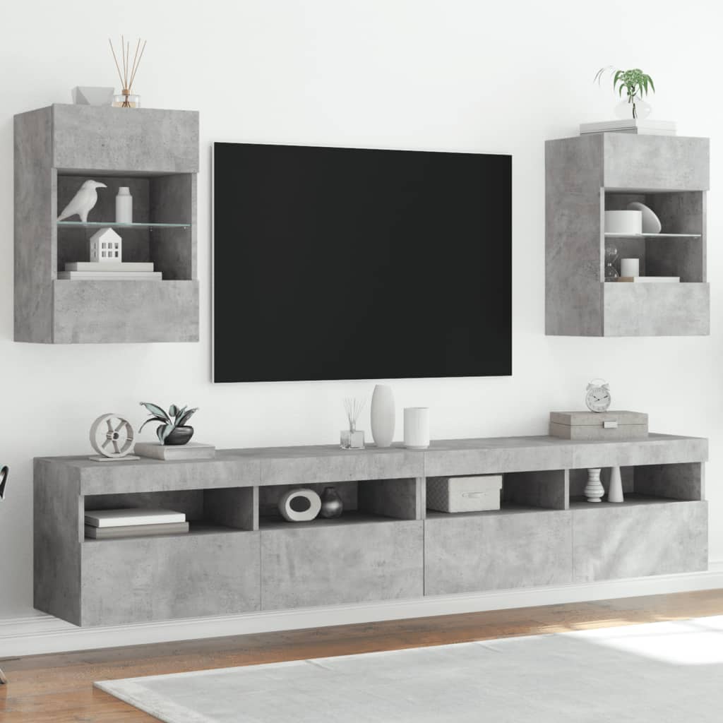vidaXL Väggmonterad tv-bänk LED 2 st betonggrå 40x30x60,5 cm