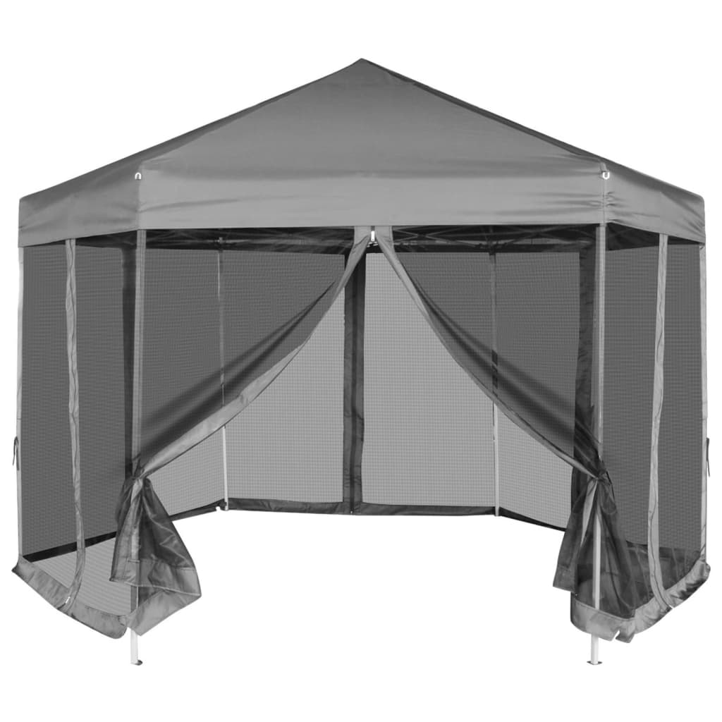 vidaXL Pop-Up Partytält med 6 sidoväggar sexkantigt 3,6x3,1 m grå