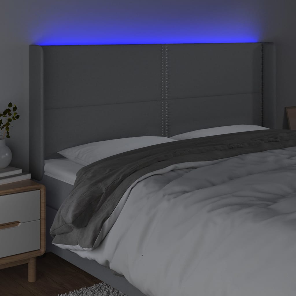 vidaXL Sänggavel LED ljusgrå 163x16x118/128 cm tyg