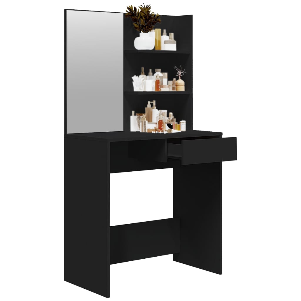 vidaXL Sminkbord med spegel svart 74,5x40x141 cm