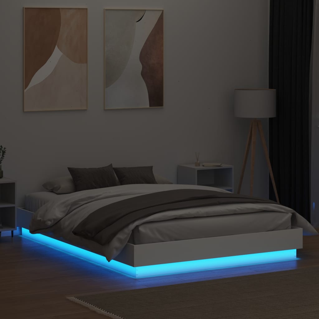 vidaXL Sängram med LEDs vit 160x200 cm