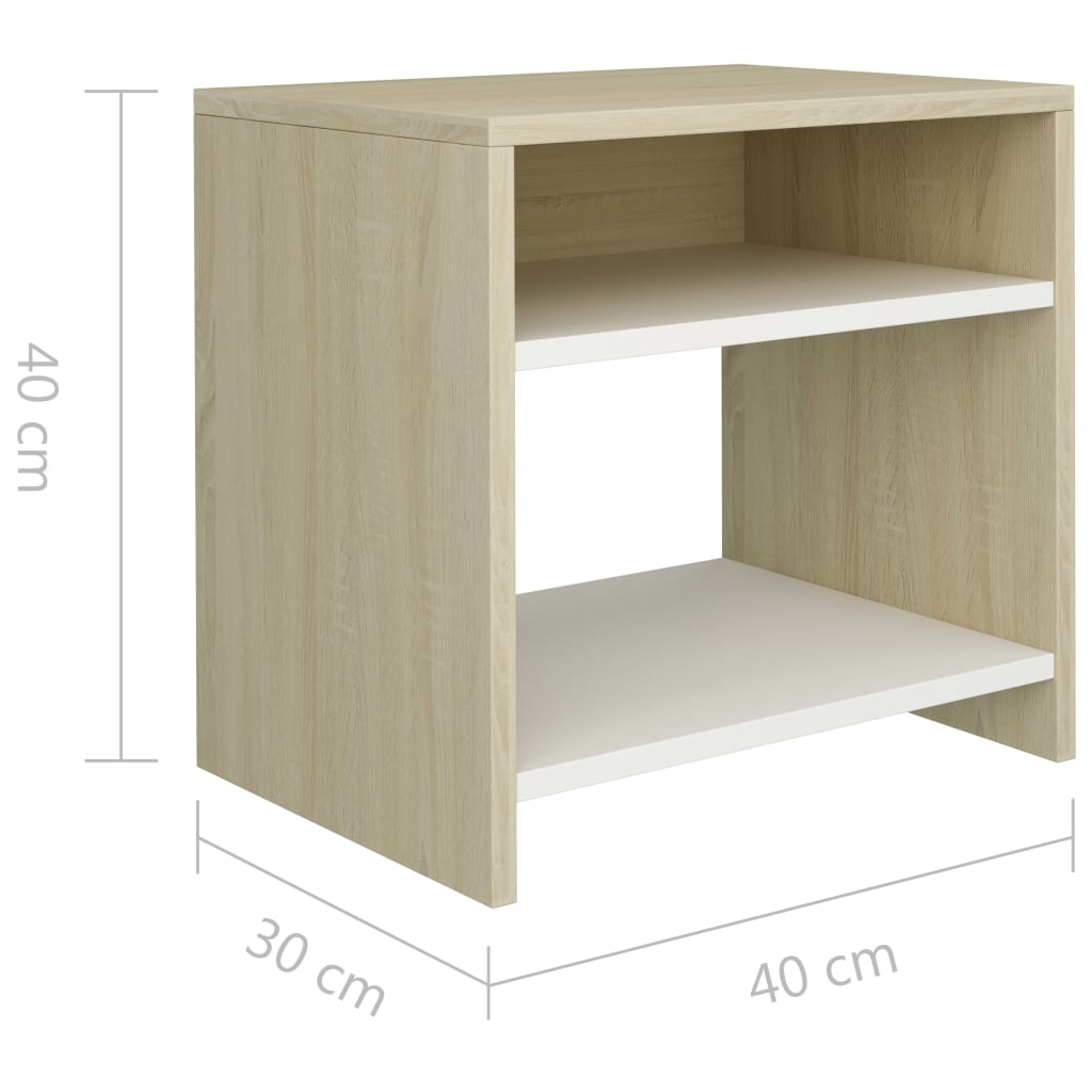 vidaXL Sängbord vit och sonoma-ek 40x30x40 cm konstruerat trä