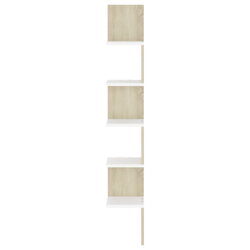 vidaXL Vägghylla hörn vit och sonoma-ek 20x20x127,5 cm konstruerat trä