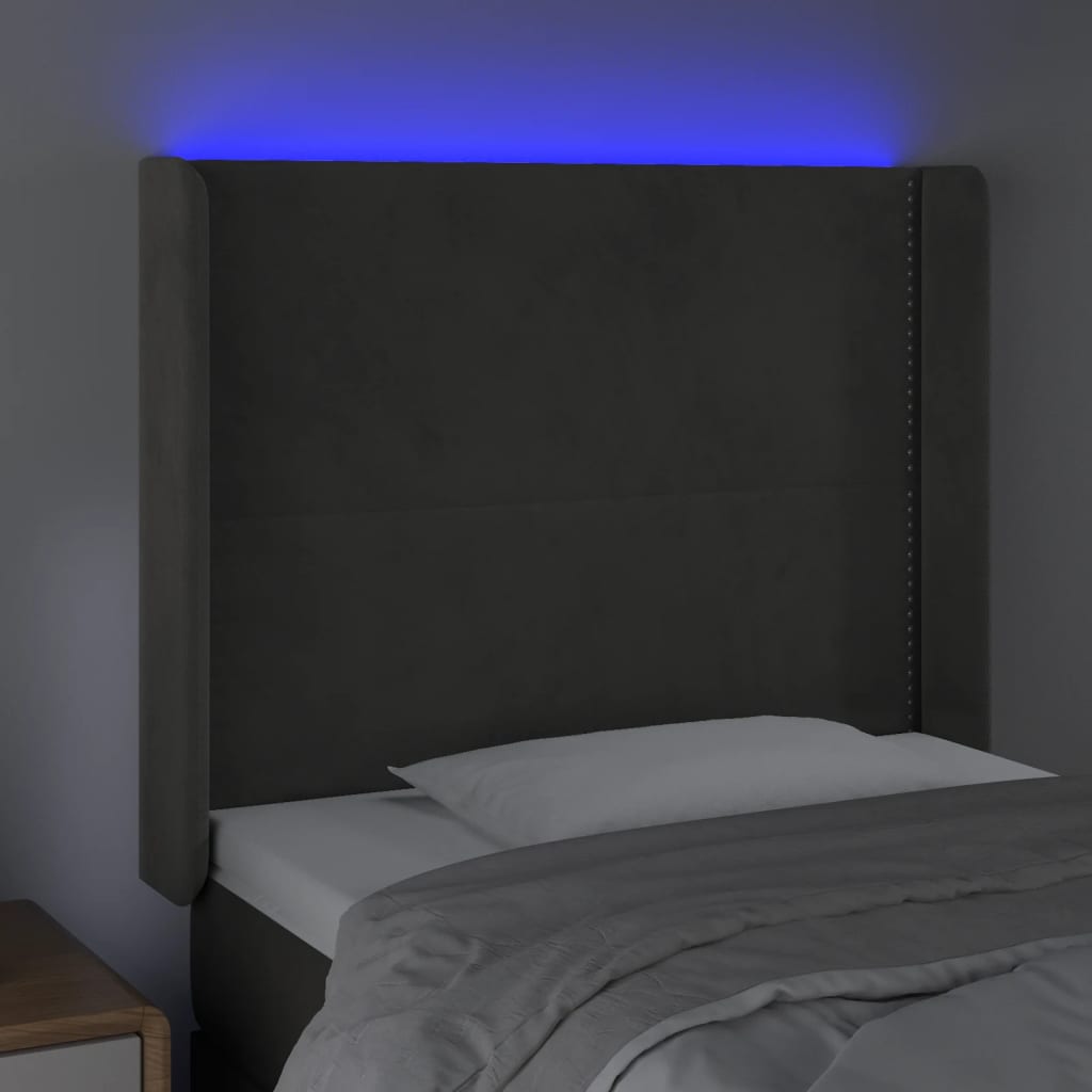 vidaXL Sänggavel LED ljusgrå 103x16x118/128 cm sammet