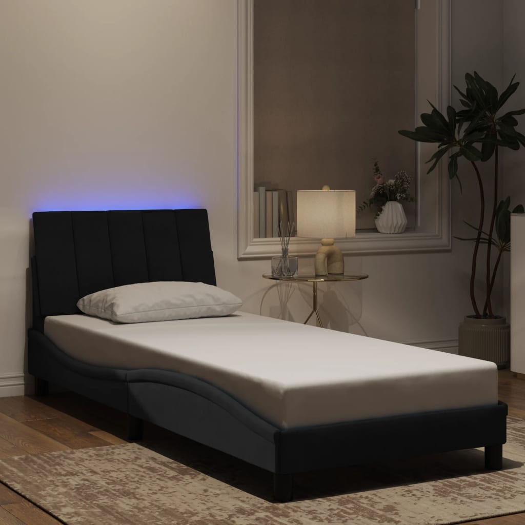 vidaXL Sängram med LED-belysning svart 90x200 cm sammet