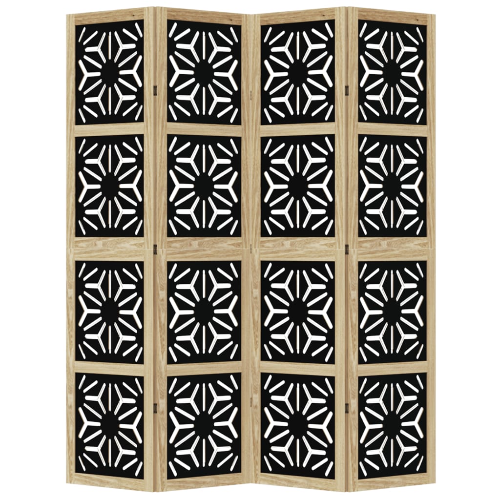 vidaXL Rumsavdelare 4 paneler brun och svart massivt paulownia