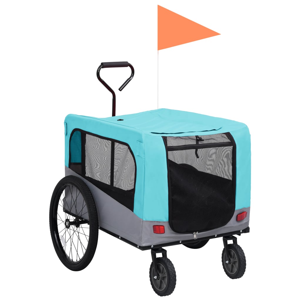 vidaXL Cykelvagn för husdjur och joggingvagn 2-i-1 blå och grå