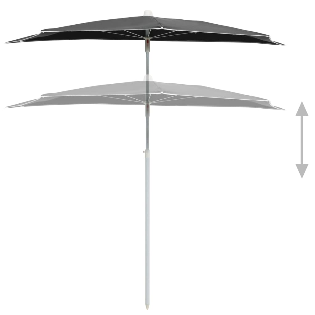 vidaXL Halvrunt parasoll med stång 180x90 cm antracit