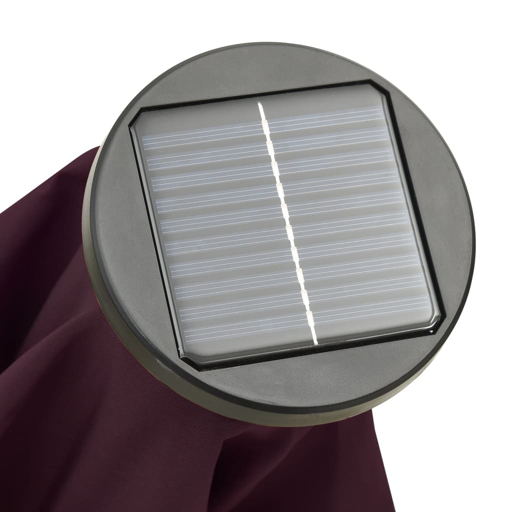 vidaXL Parasoll med LED-lampor vinröd 200x211 cm aluminium