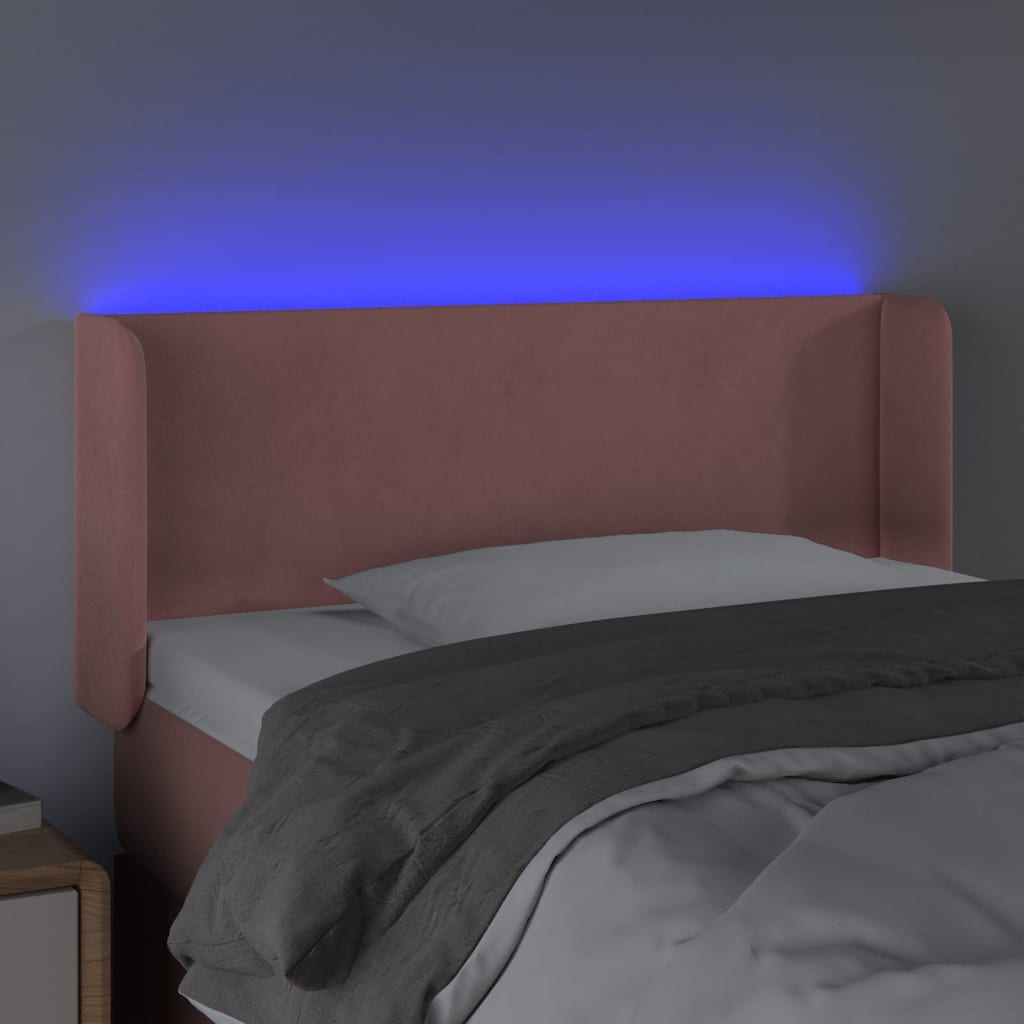 vidaXL Sänggavel LED rosa 83x16x78/88 cm sammet