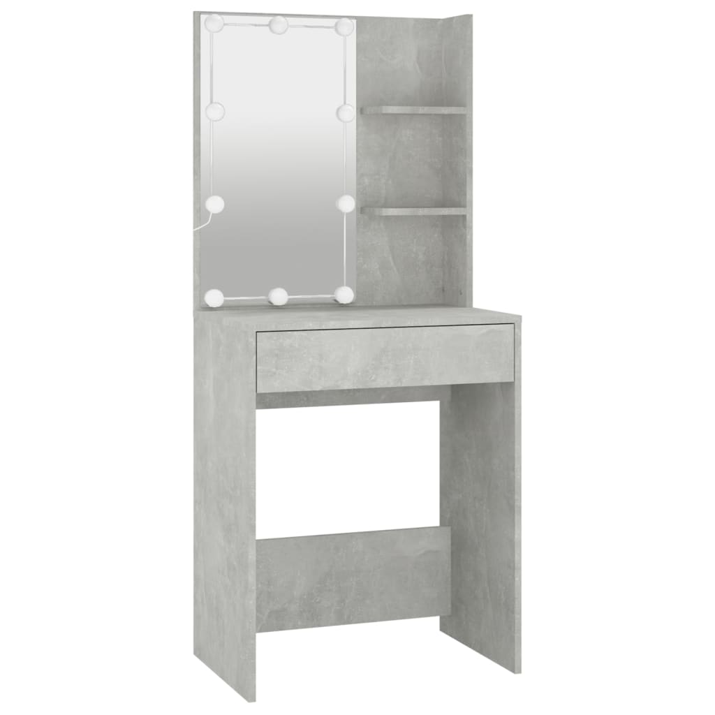 vidaXL Sminkbord med LED betonggrå 60x40x140 cm