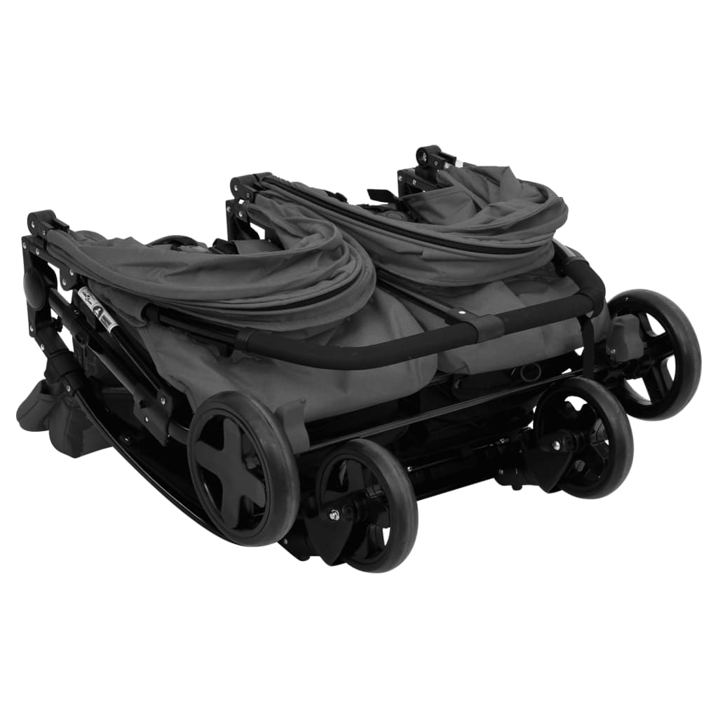 vidaXL Tvillingvagn mörkgrå och svart stål