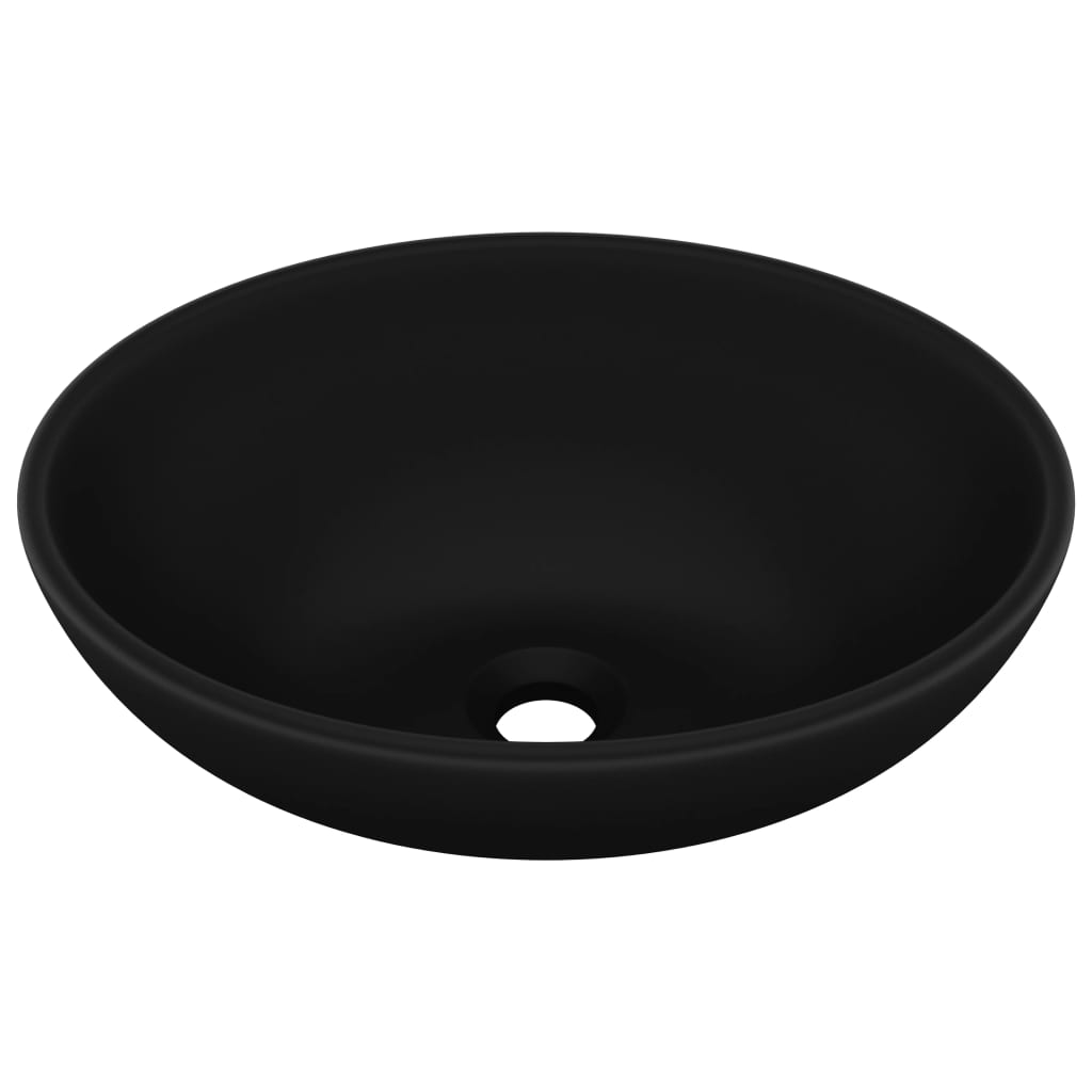 vidaXL Lyxigt ovalt handfat matt svart 40x33 cm keramik