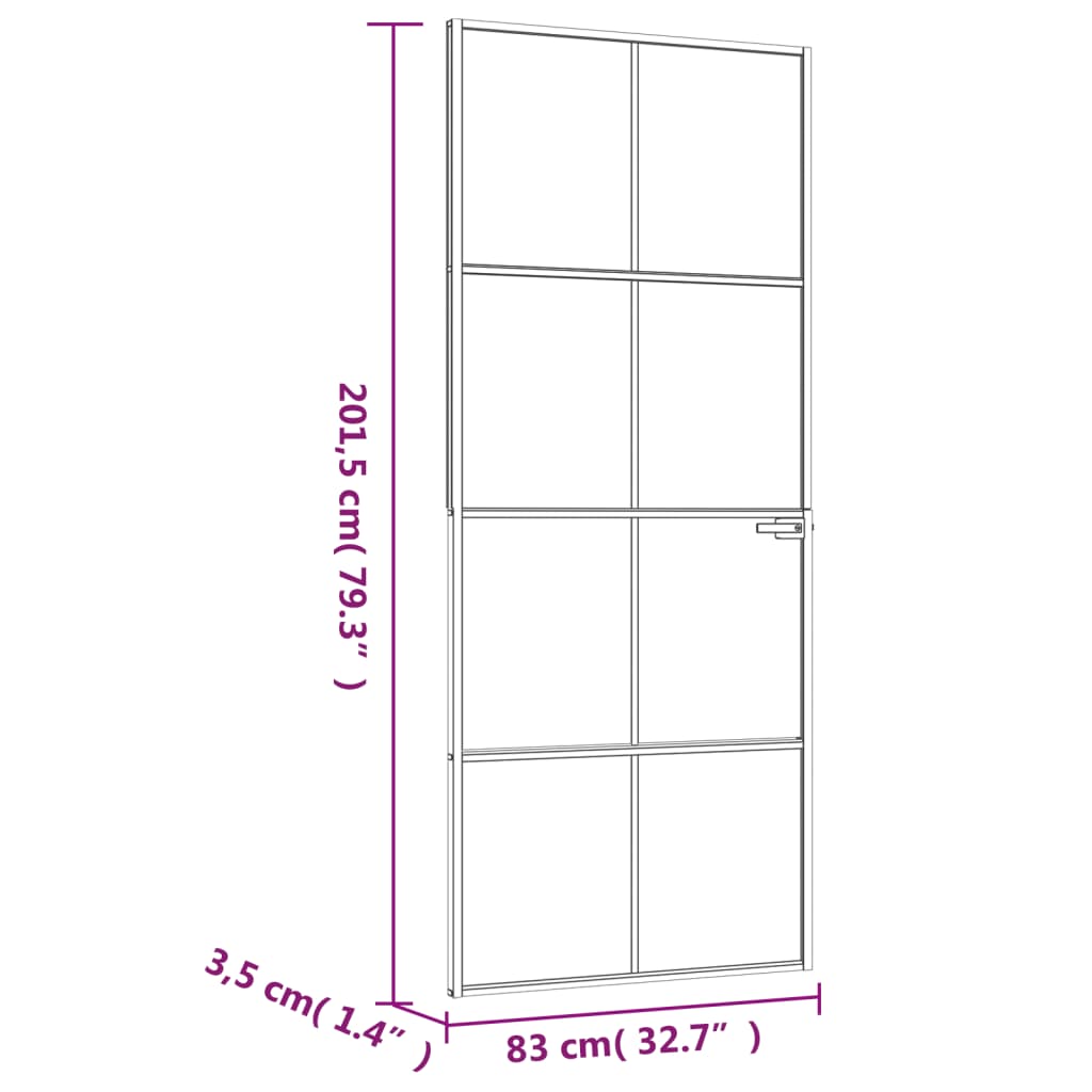 vidaXL Innerdörr 83x201,5 cm härdat glas och aluminium slim
