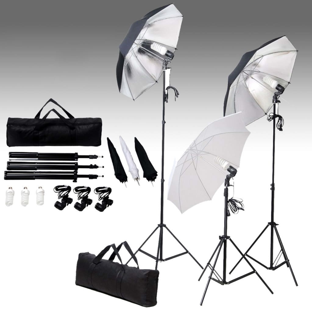 vidaXL Fotostudio med studiolampor bakgrund och reflexskärm