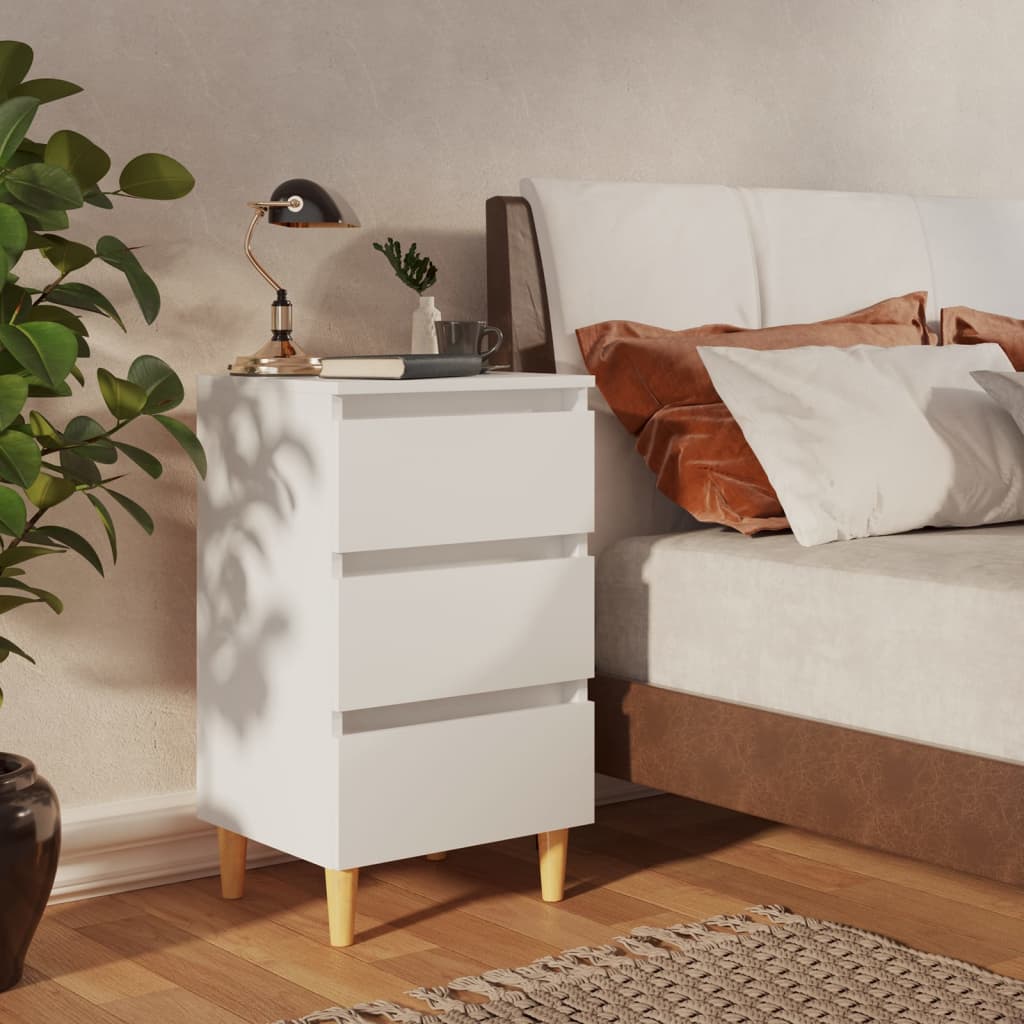 vidaXL Sängbord med ben i massivt trä vit 40x35x69 cm