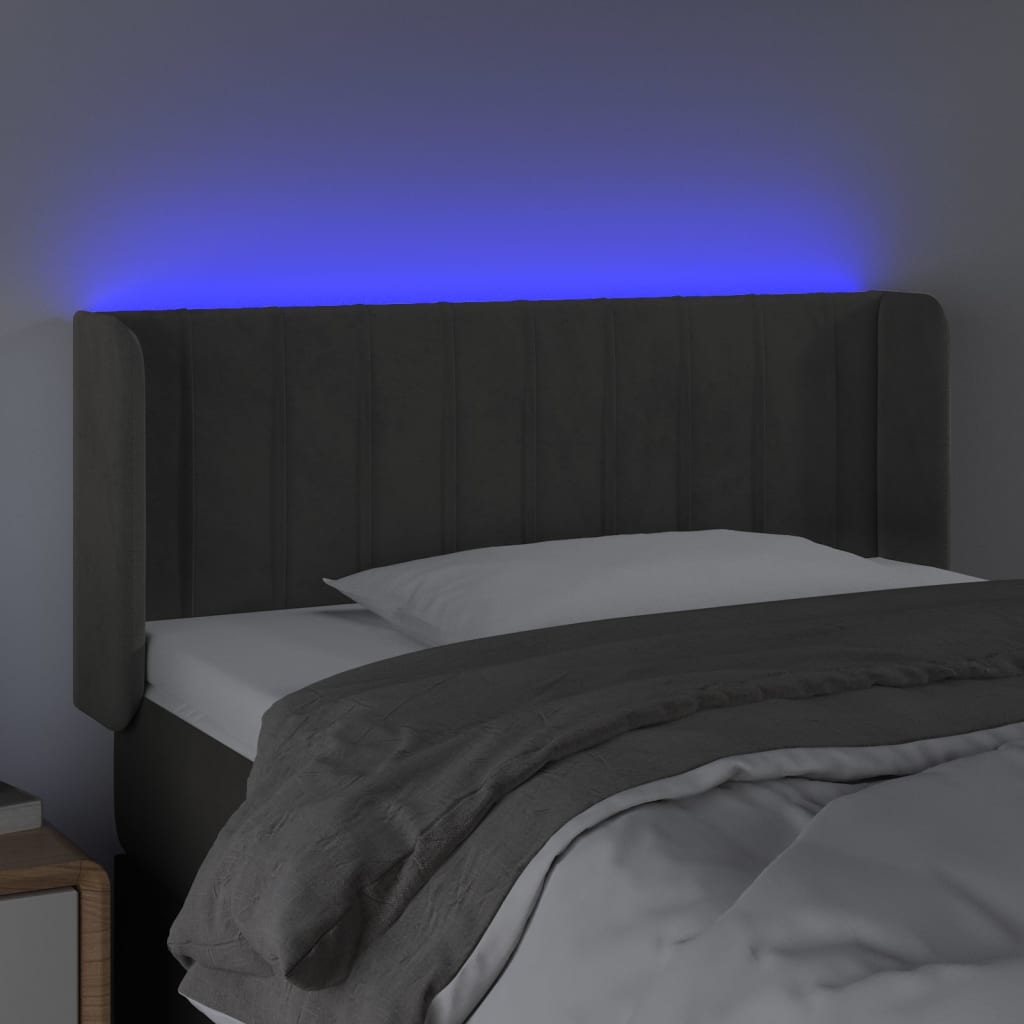 vidaXL Sänggavel LED mörkgrå 83x16x78/88 cm sammet