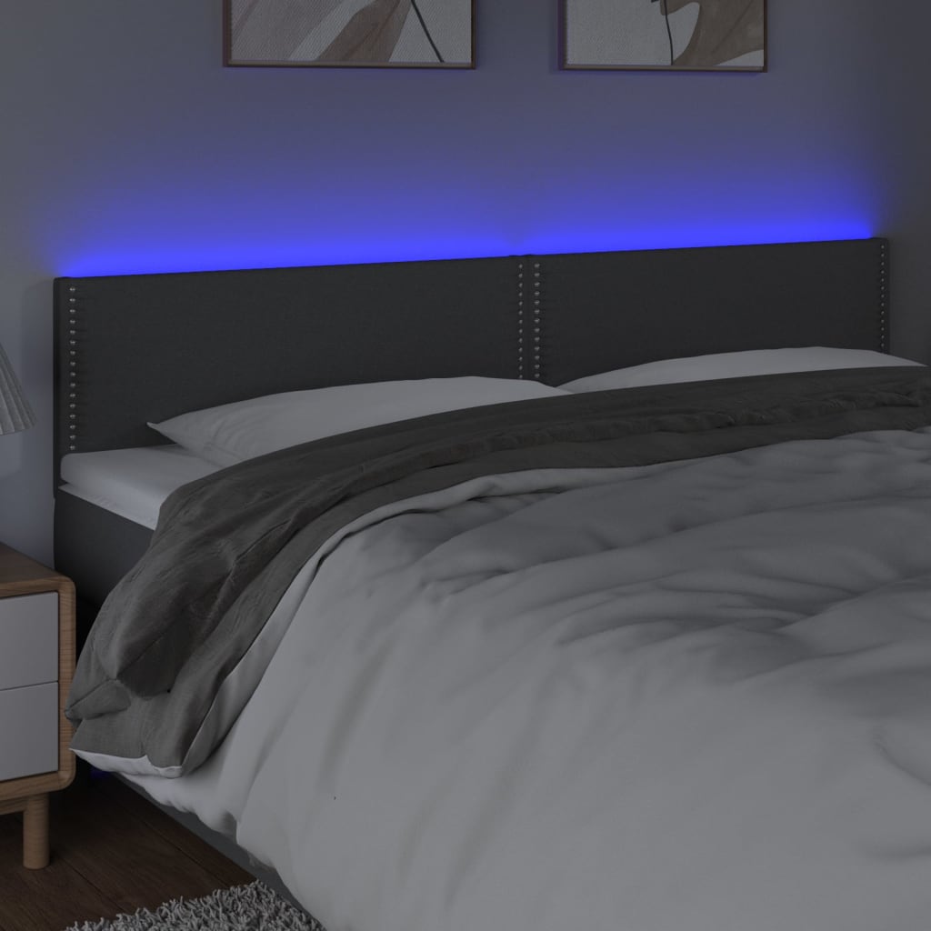 vidaXL Sänggavel LED mörkgrå 200x5x78/88 cm tyg