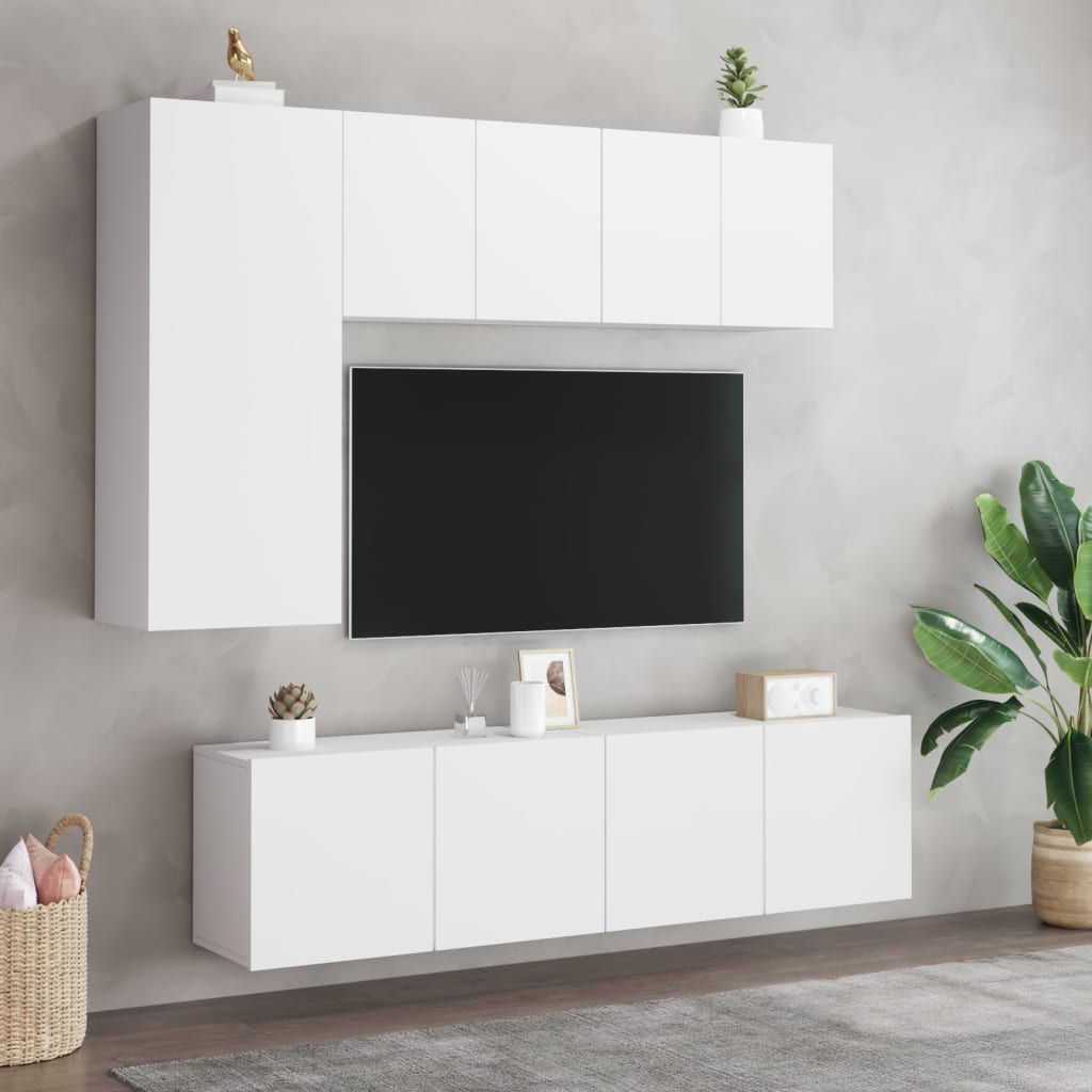 vidaXL Väggmonterade TV-enheter 5 delar vit konstruerat trä