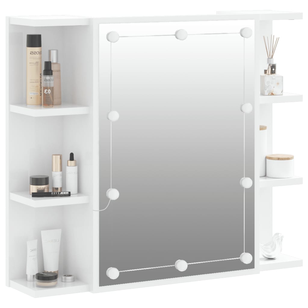 vidaXL Spegelskåp med LED vit högglans 70x16,5x60 cm