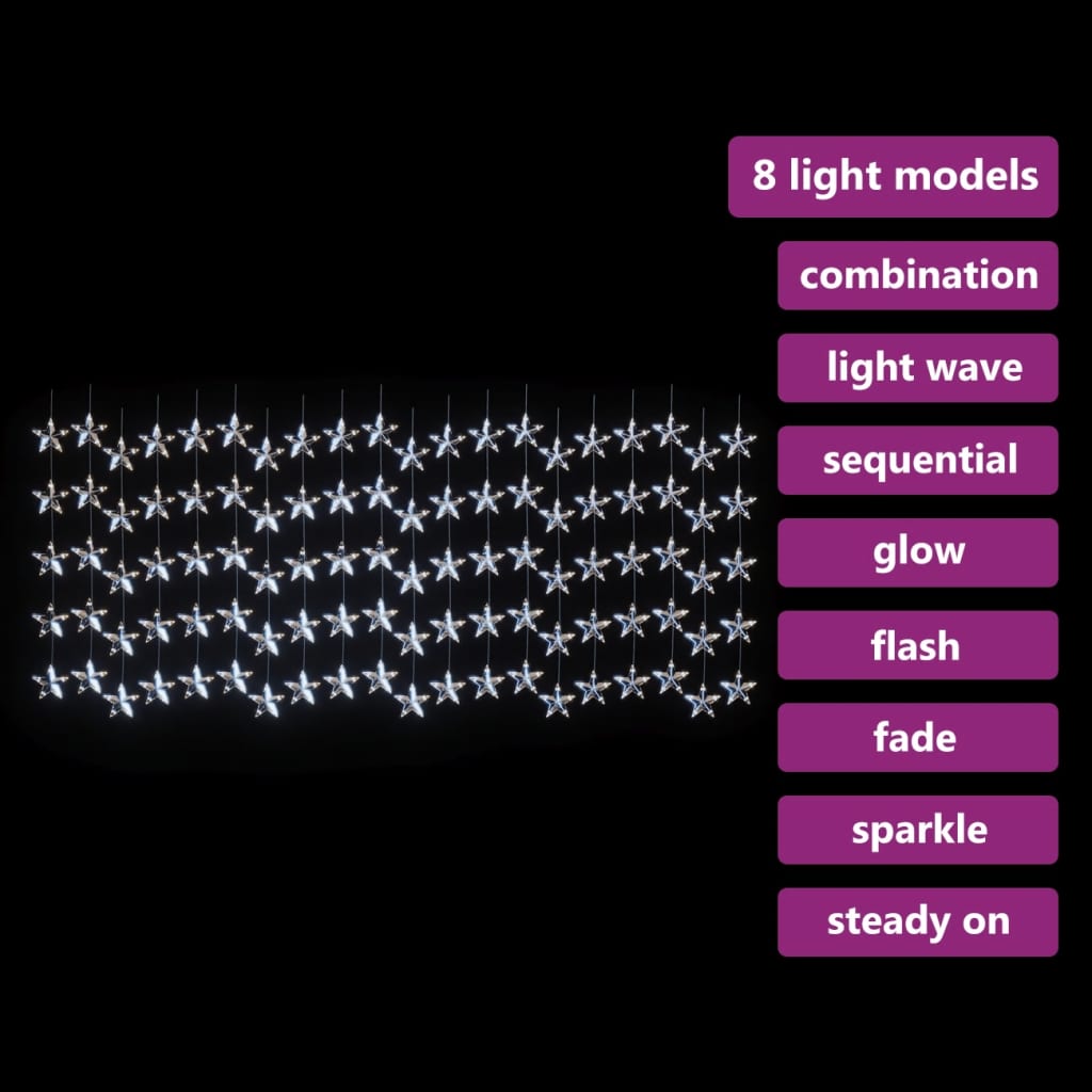 vidaXL Ljusgardin med stjärnor 500 lysdioder kallvit 8 funktioner