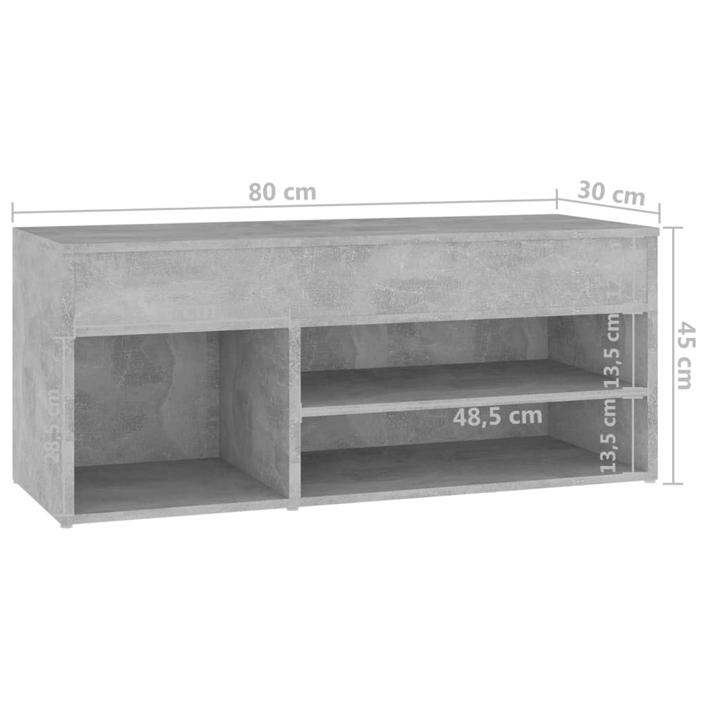 vidaXL Skobänk betonggrå 80x30x45 cm spånskiva