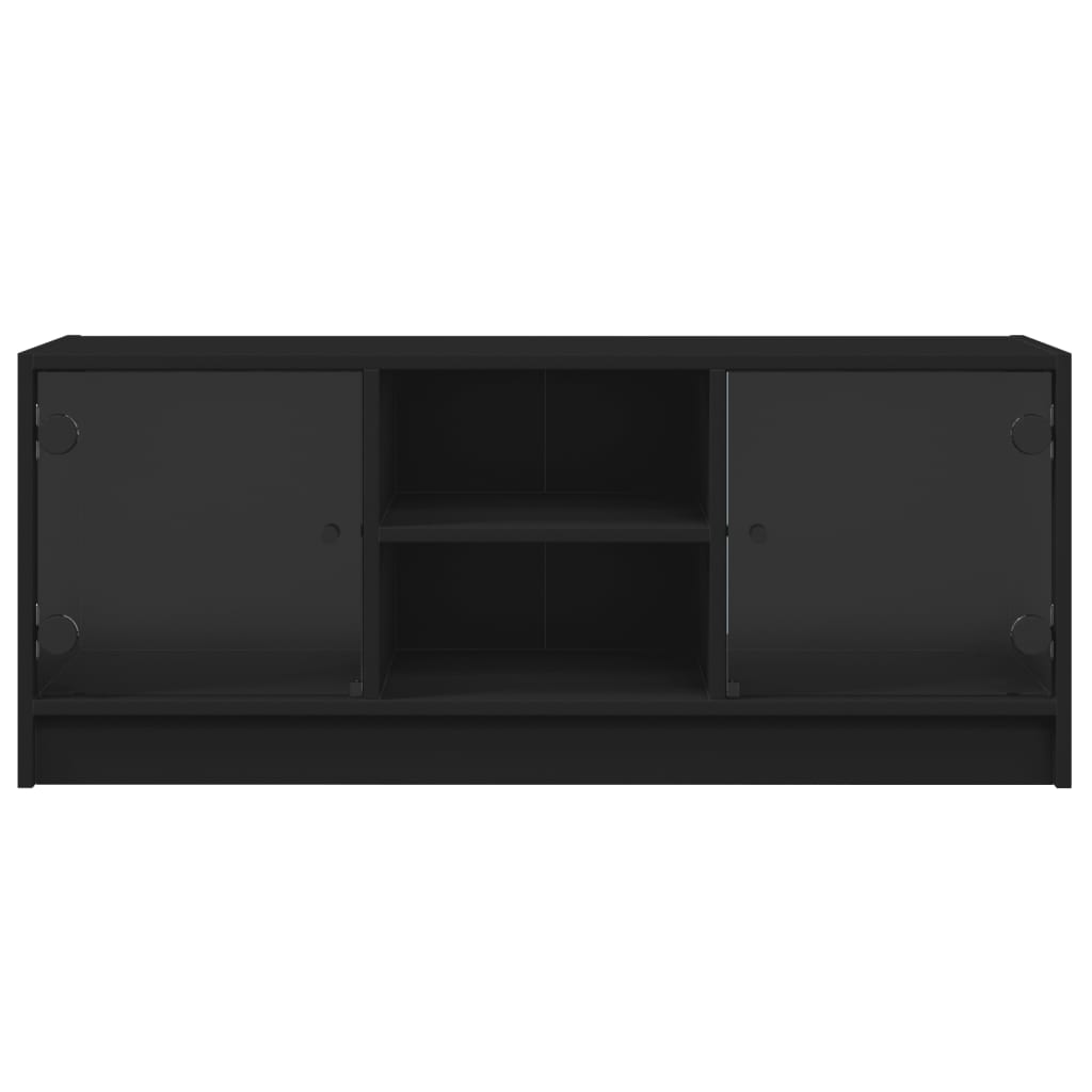 vidaXL Tv-bänk med glasdörrar svart 102x37x42 cm