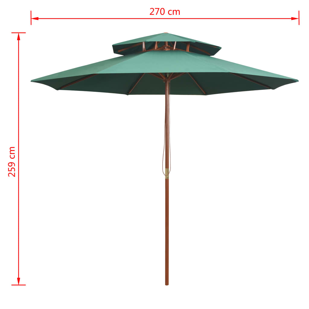 vidaXL Parasoll med två nivåer 270x270 cm trästång grön