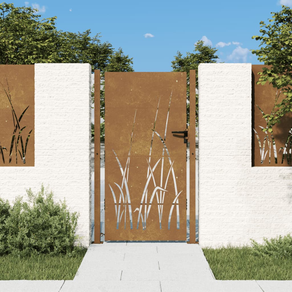 vidaXL Trädgårdsgrind 105x180 cm rosttrögt stål gräsdesign