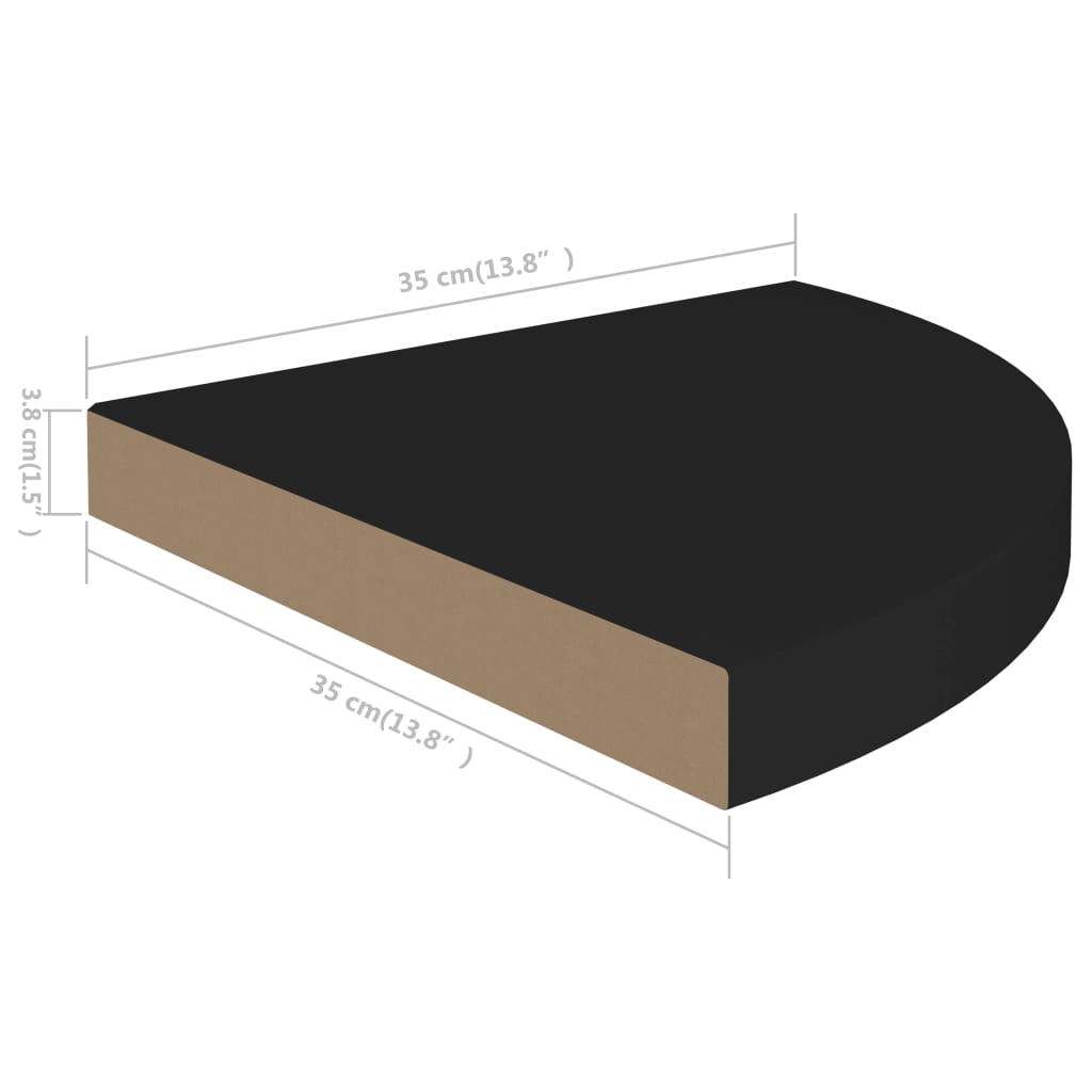 vidaXL Svävande hörnhylla svart 35x35x3,8 cm MDF