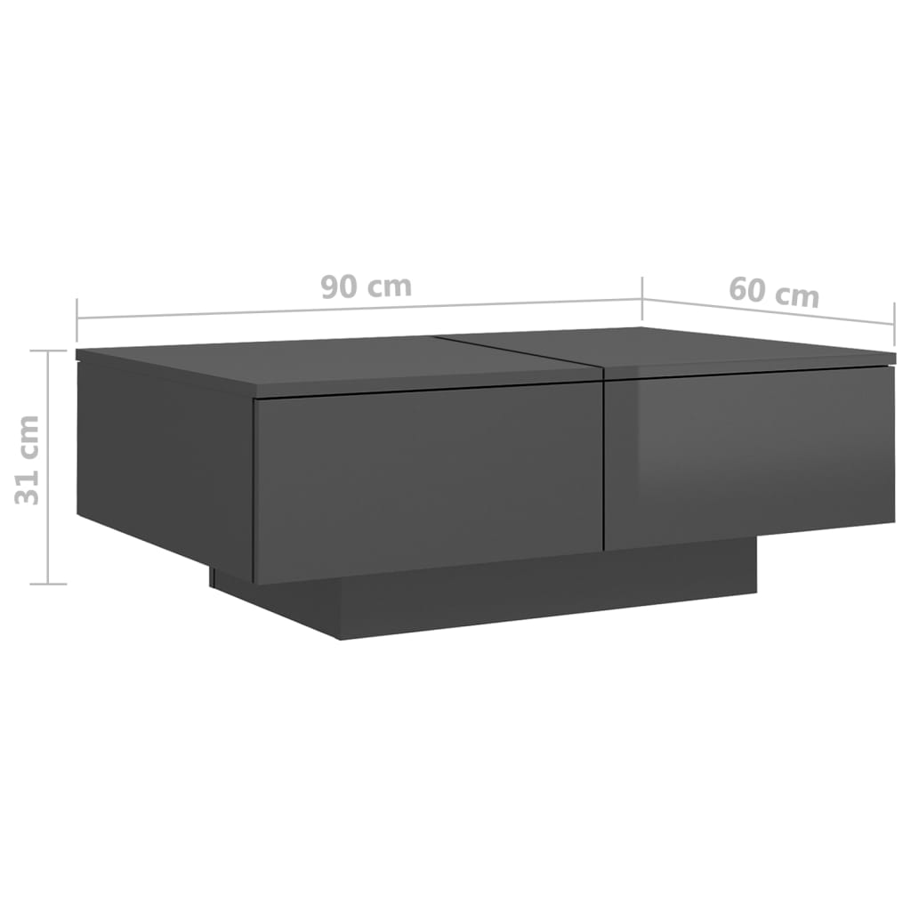 vidaXL Soffbord grå högglans 90x60x31 cm konstruerat trä