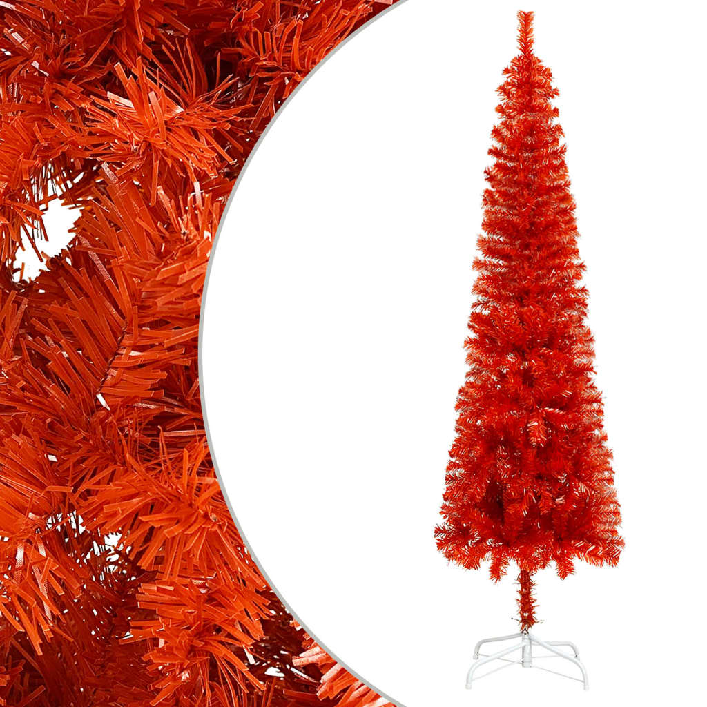 vidaXL Plastgran smal med LED och julgranskulor röd 240 cm