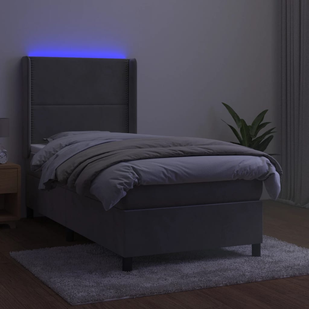 vidaXL Ramsäng med madrass & LED ljusgrå 90x190 cm sammet