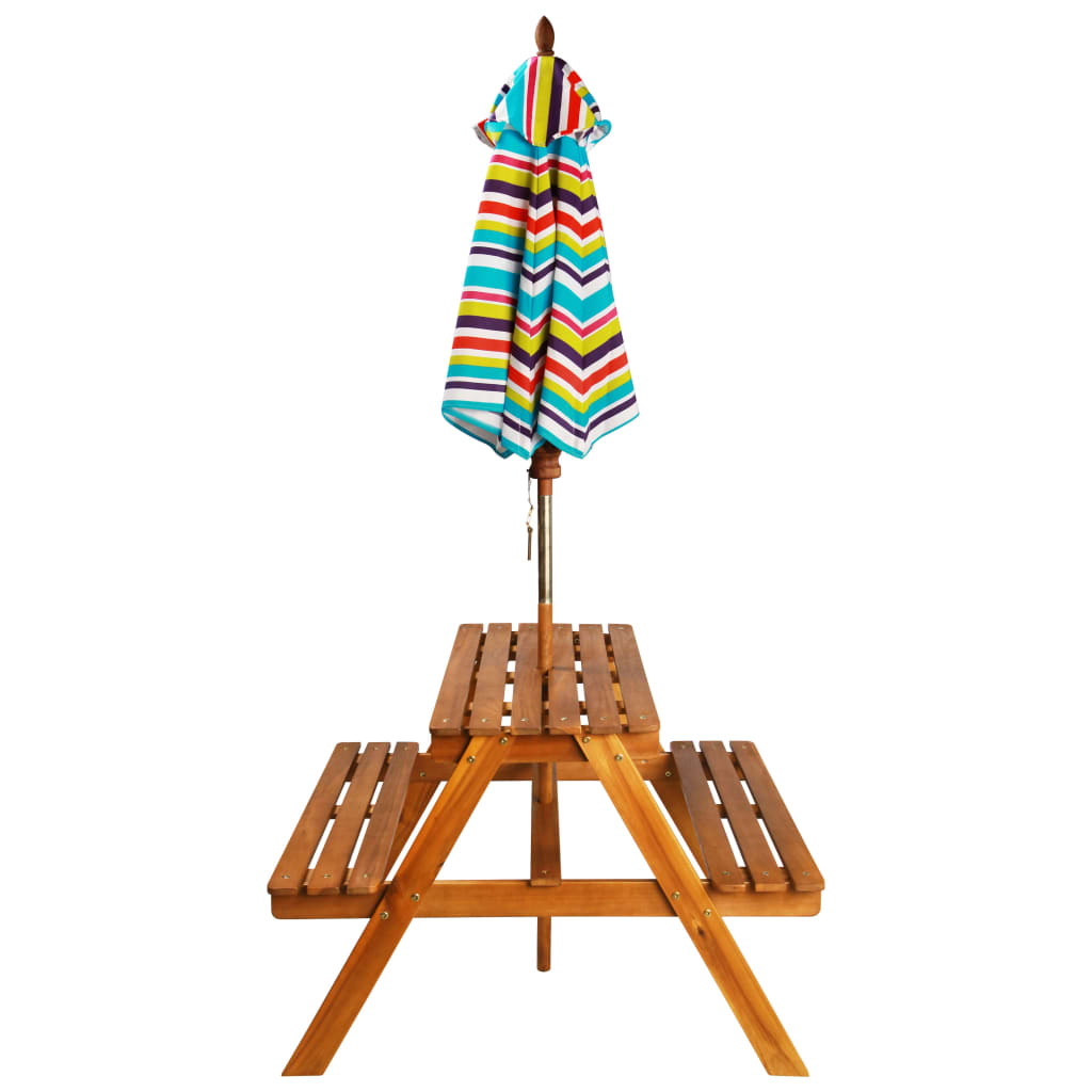 vidaXL Picknickbord för barn med parasoll 79x90x60 cm massivt akaciaträ