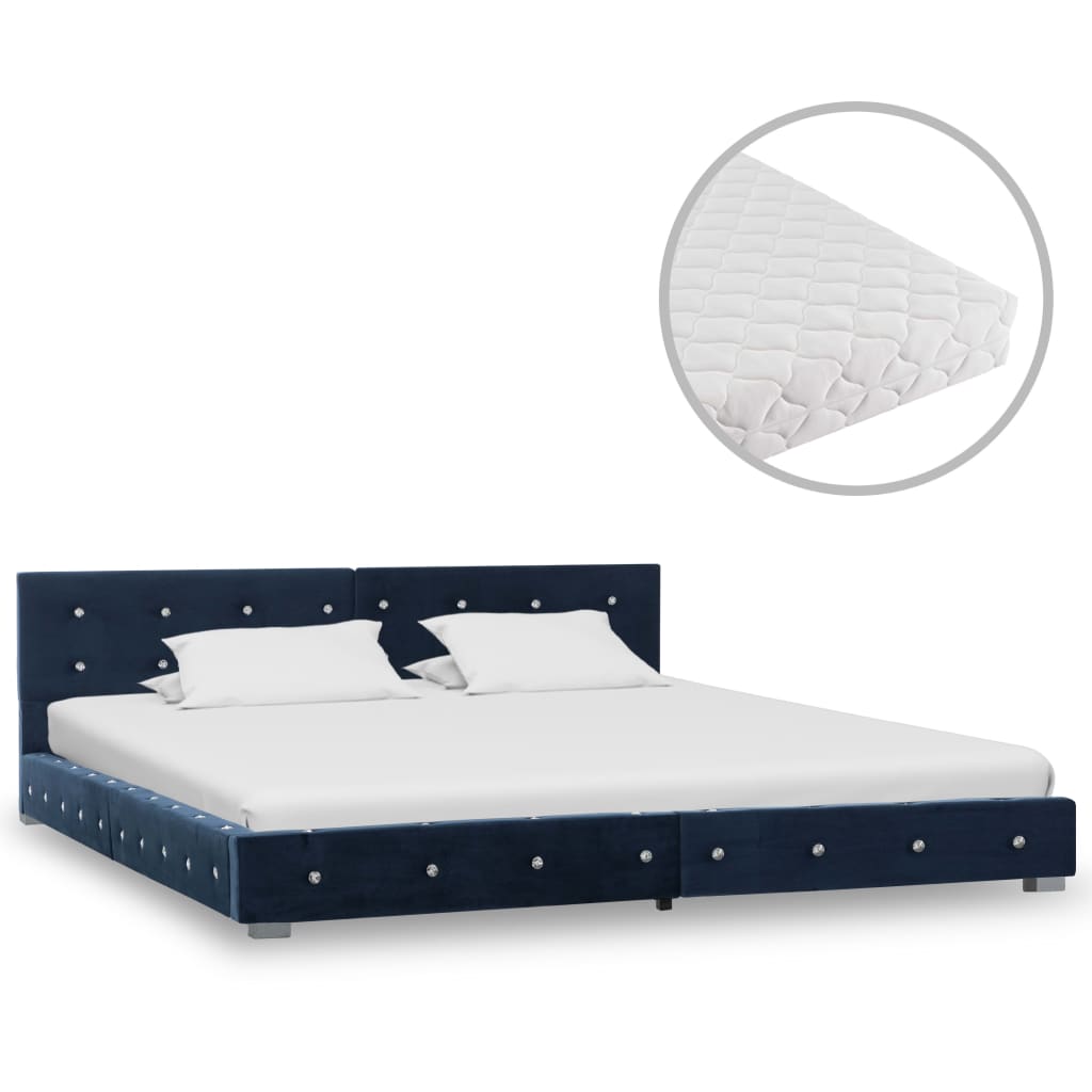 vidaXL Säng med madrass blå sammet 160x200 cm
