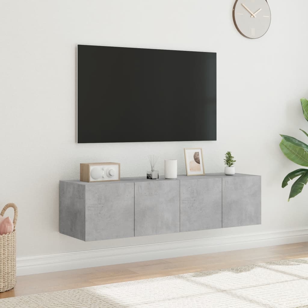 vidaXL Väggmonterad tv-bänk LED 2 st betonggrå 60x35x31 cm