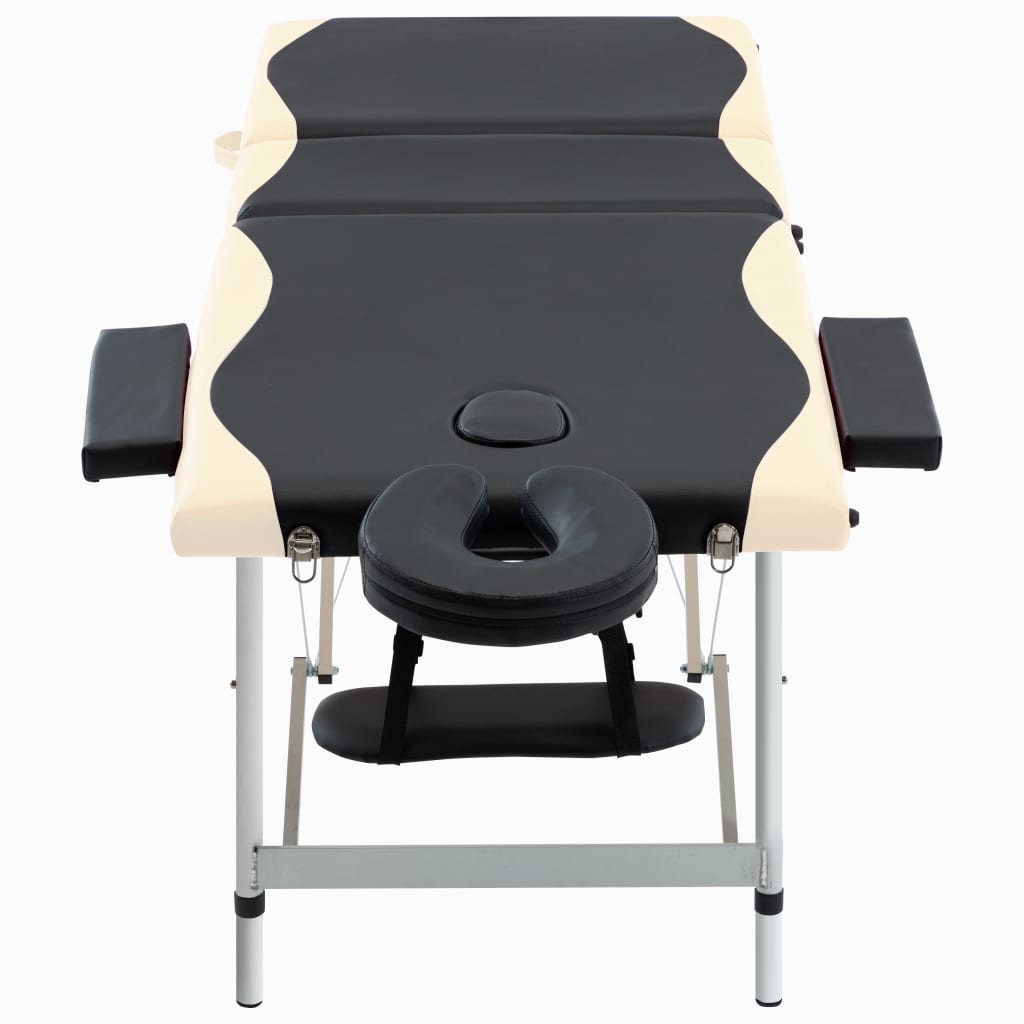 vidaXL Hopfällbar massagebänk 3 sektioner aluminium svart och beige
