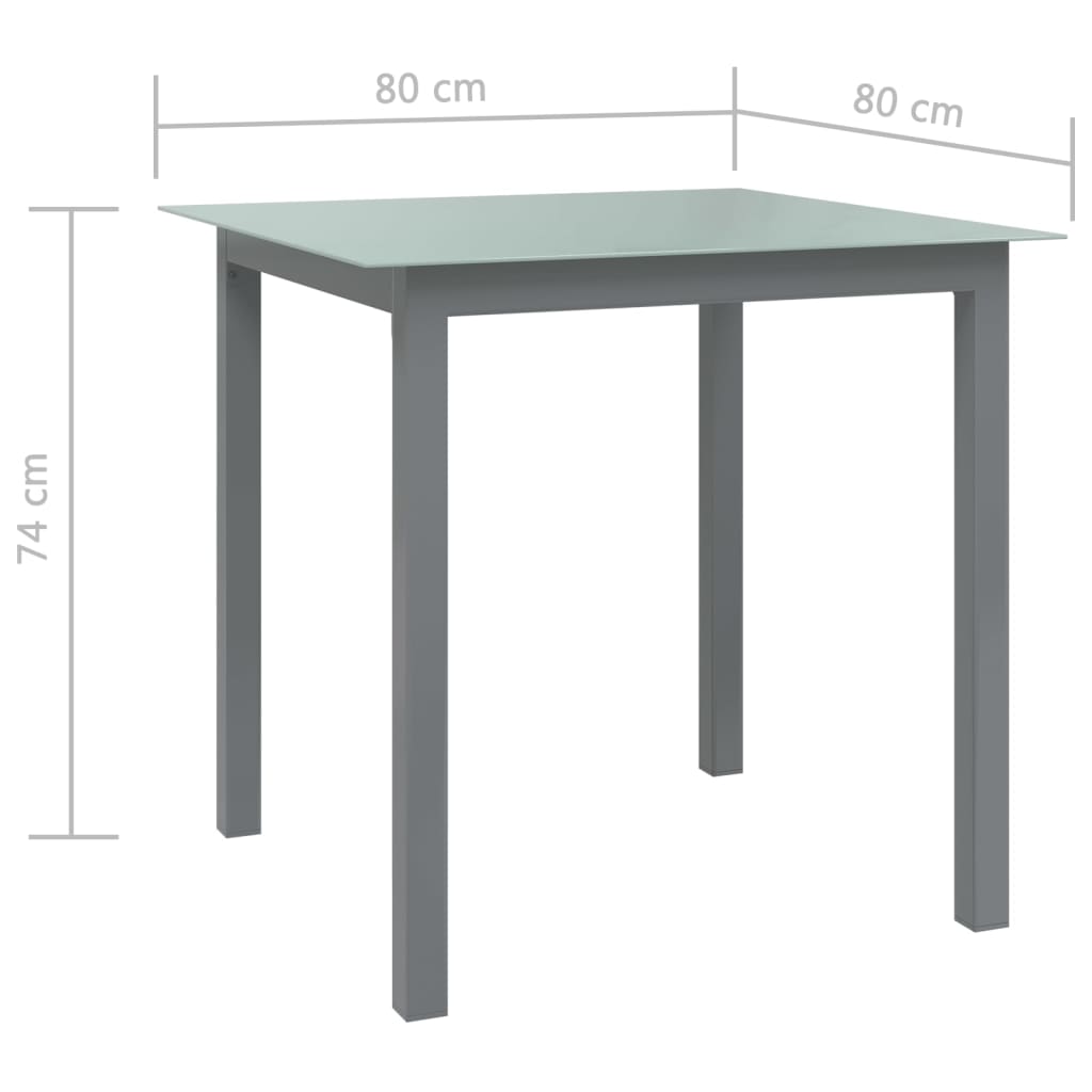 vidaXL Trädgårdsbord ljusgrå 80x80x74 cm aluminium och glas
