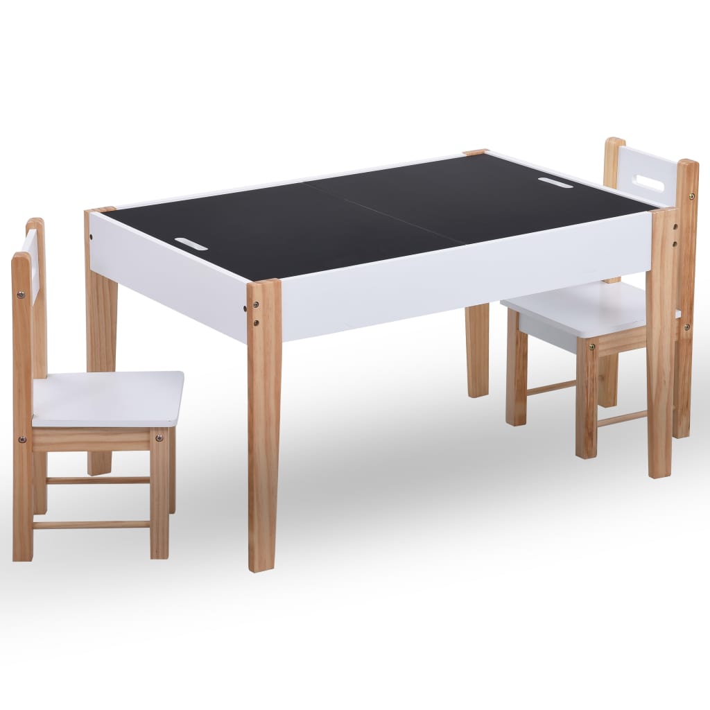 vidaXL Matbord och stolar för barn 3 delar griffeltavla svart och vit