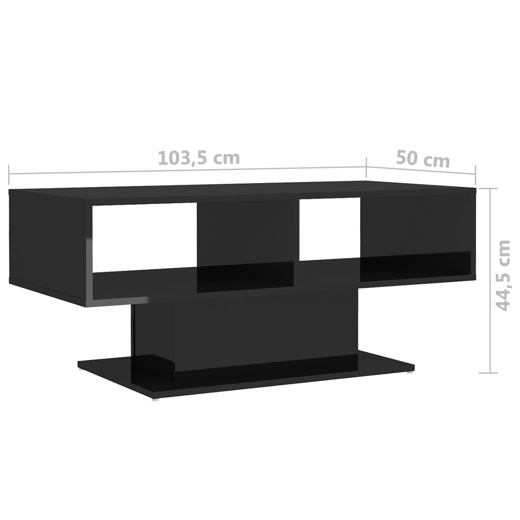 vidaXL Soffbord svart högglans 103,5x50x44,5 cm konstruerat trä