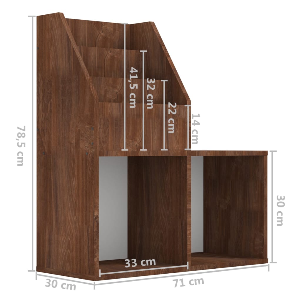 vidaXL Tidningsställ för barn brun ek 71x30x78,5 cm konstruerat trä