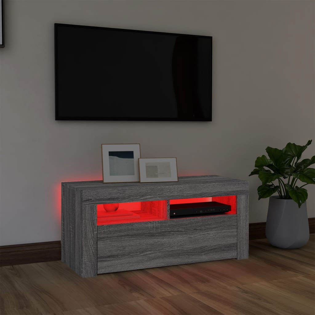 vidaXL Tv-bänk med LED-belysning grå sonoma 90x35x40 cm