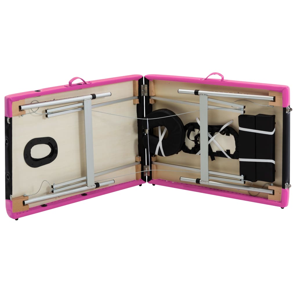 vidaXL Hopfällbar massagebänk 2 sektioner aluminium svart och rosa