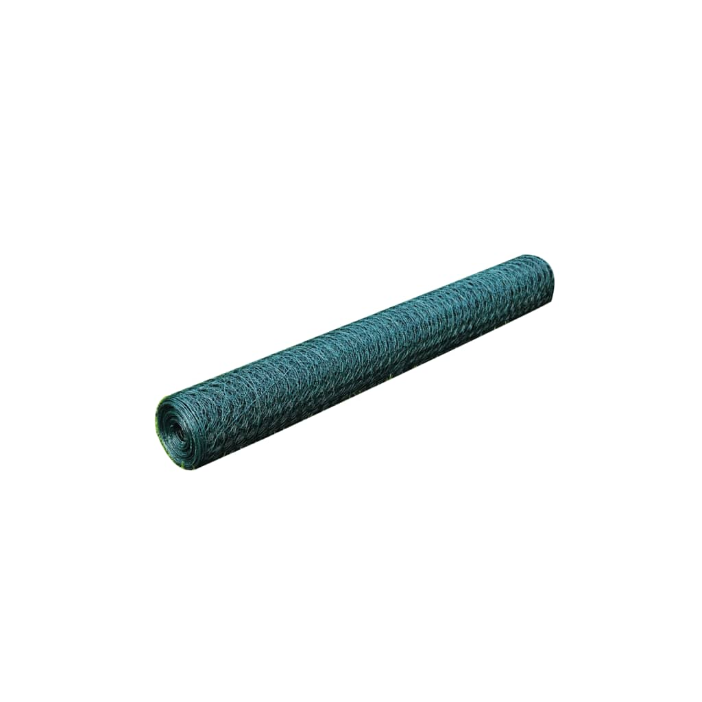 vidaXL Hönsnät galvaniserat med PVC-beläggning 25x0,5 m grön