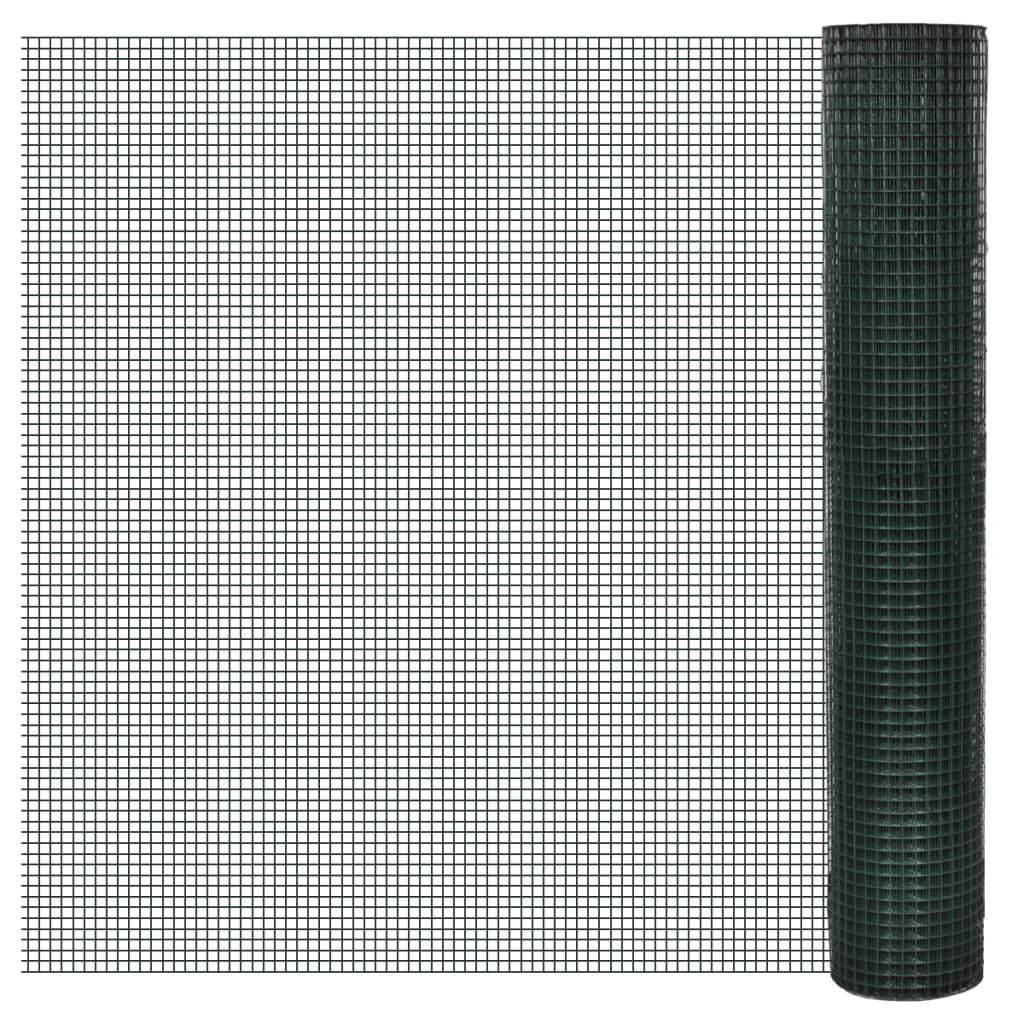 vidaXL Hönsnät galvaniserat med PVC-beläggning 25x1 m grön