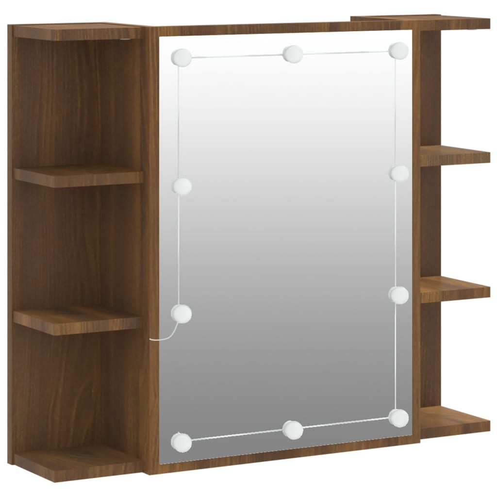 vidaXL Spegelskåp med LED brun ek 70x16,5x60 cm